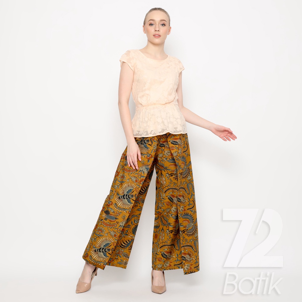 CELANA KULOT BATIK Premium Motif Burung Duri Warna Kuning 723195 Cap 72 -  Layer Lawasan Celana Tumpuk Kerja Kantoran Bawahan Kebaya