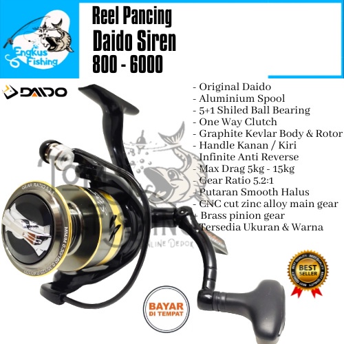 Reel Pancing Daido Siren 800 sd 6000 (5+1 Bearing) One Way Aluminium Spool - Engkus Fishing