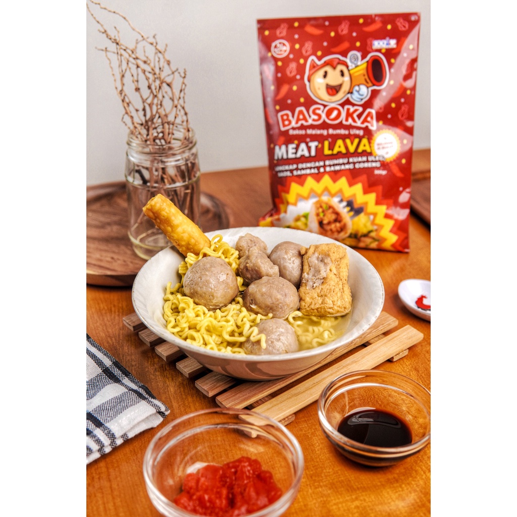 Basoka Meat Lava - Bakso Daging Sapi Mercon Isian Full Daging Cincang & Cabe Pedas Bumbu Kuah Uleg R