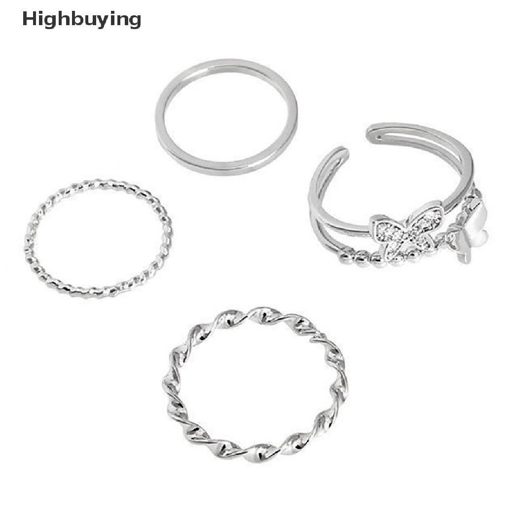 Hbid 3 /4/5PCS Butterfly Metal Punk Rings Set Stackable Joint Finger Rings Adjustable Untuk Wanita Pria Perhiasan Jari Pesta Hadiah Aksesoris Perempuan Jari Telunjuk Cincin Glory