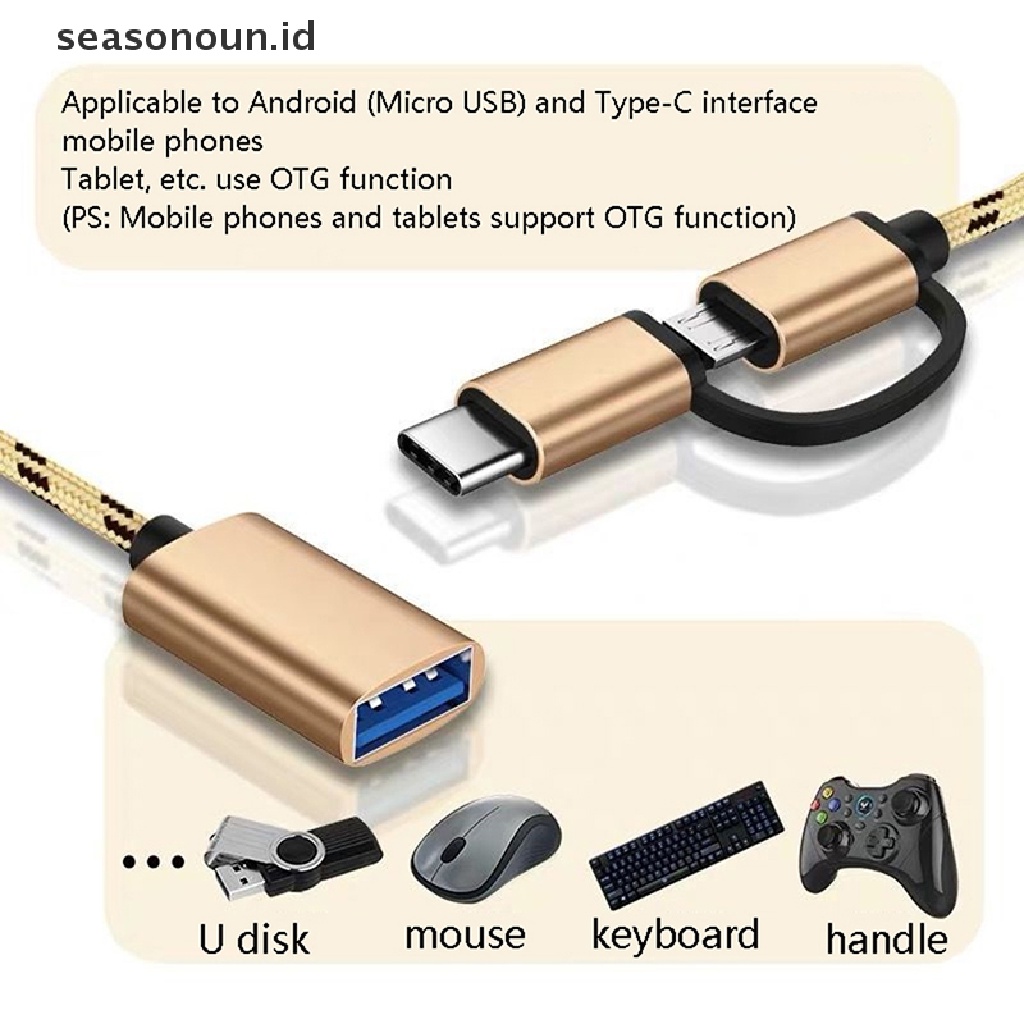 Seasonoun 2in1 type-c to USB 3.0 adapter Konektor Kabel Cas Handphone.