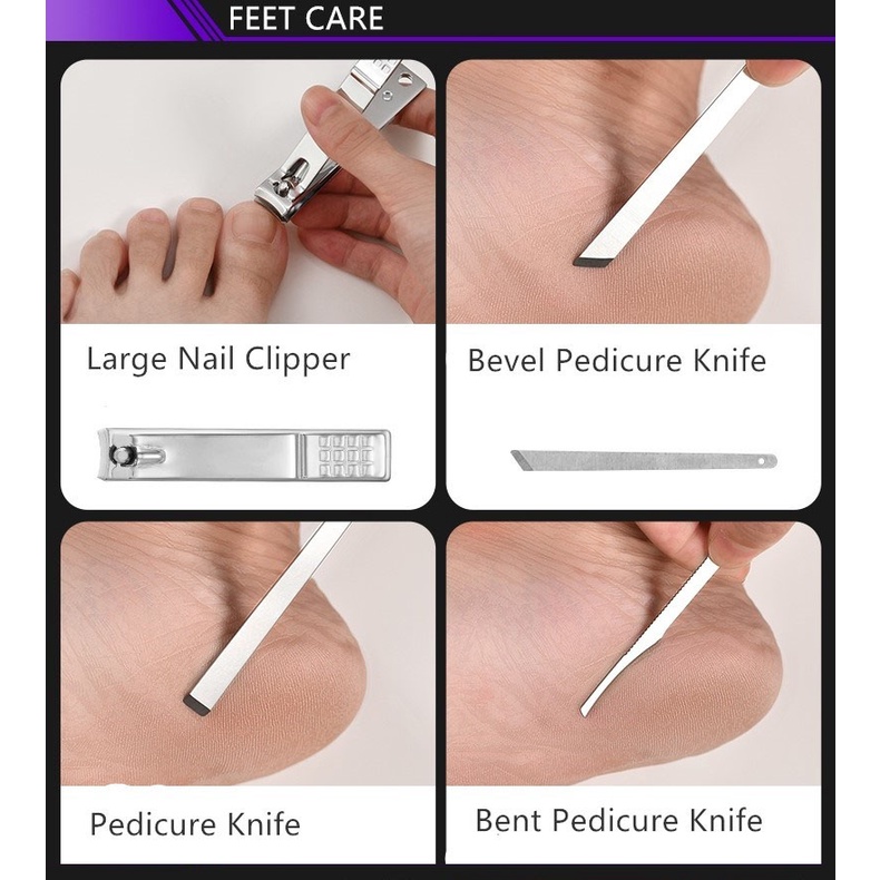 Manicure Pedicure Set 19 IN1 Dompet Paket Pembersih Kuku Pinset Gunting Lancip Korek telinga Kuping Alat Perawatan Kuku