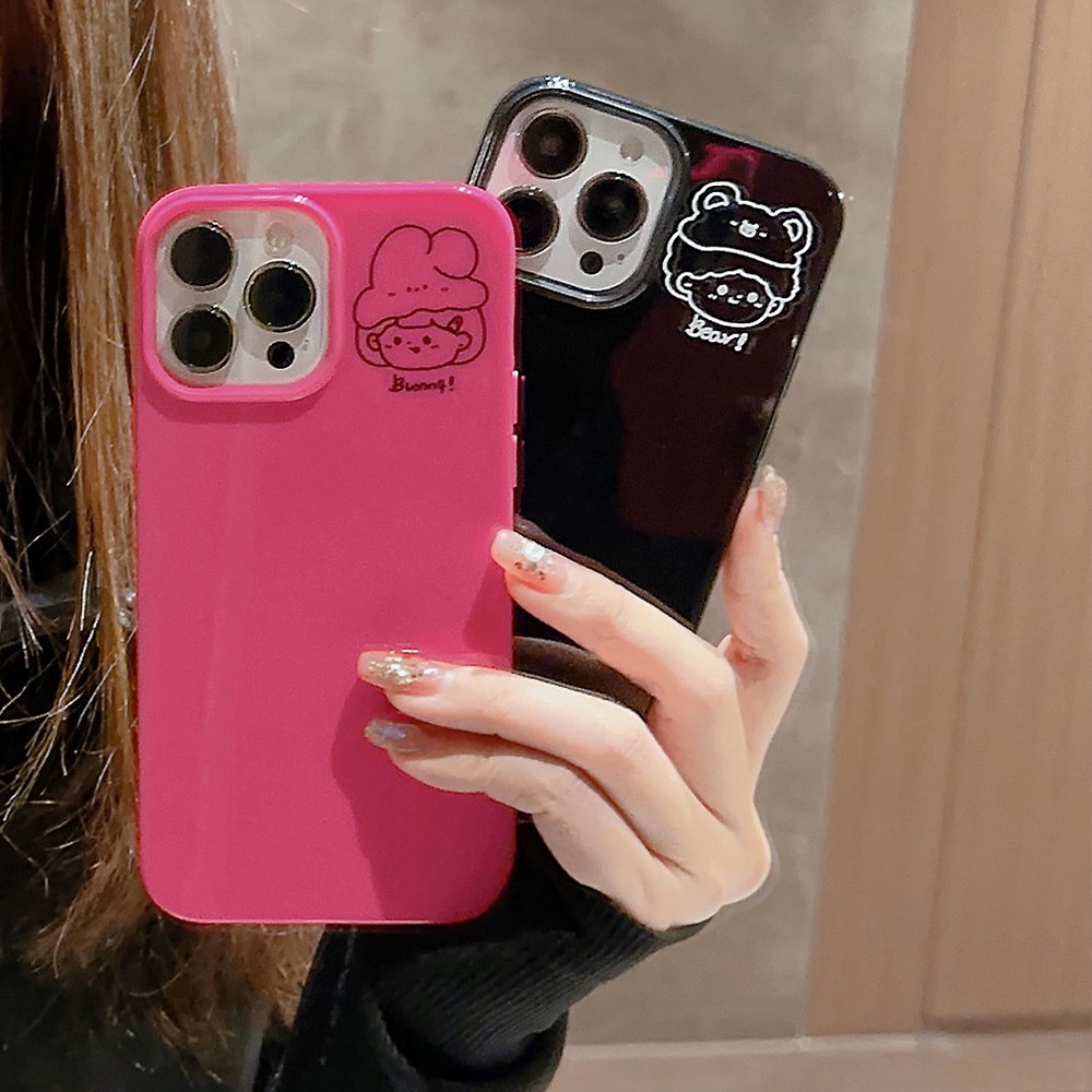 Kelinci Lucu Gadis Beruang Cowok Kartun Pasangan Silikon Case Untuk Iphone SE 2020 7 /8 Plus 14x XR XM 11 12 MINI 13 PRO MAX Casing Cover Pelindung AT0063
