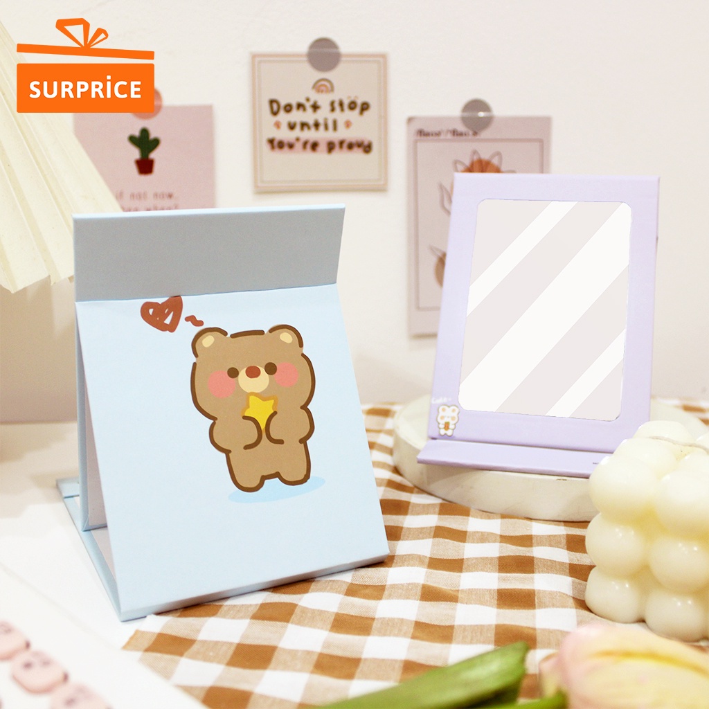 Surprice [Komplit] Cermin Kartun Lucu / Cermin Portable Mini / Cermin Buku Lipat Estetik / Cermin Me