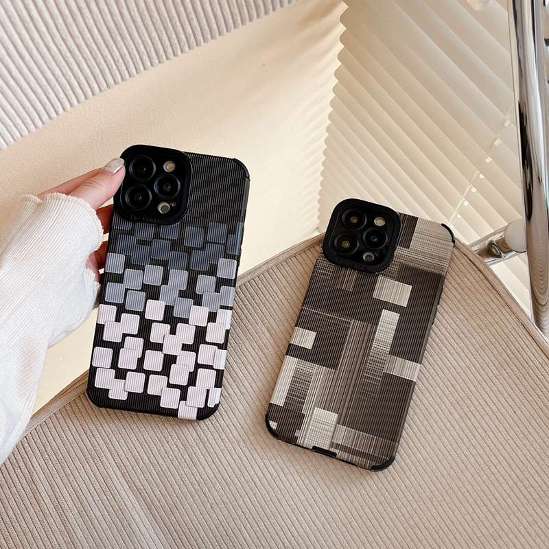 Fashion Black And White Diamond Soft Case HP iP iPhone 11 12 13 14 Pro Max 7 8 + Plus SE 2020 X XR SE 2020 XS Max Brown FTD Stripe Casing Apple