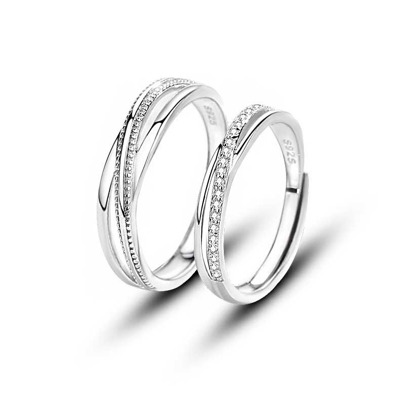 Elegan Salib Berlian Kristal Cincin S925 Sterling Perak Pasangan Pria Wanita Fashion Perhiasan Pernikahan Pertunangan Couple Rings Adjustable Size