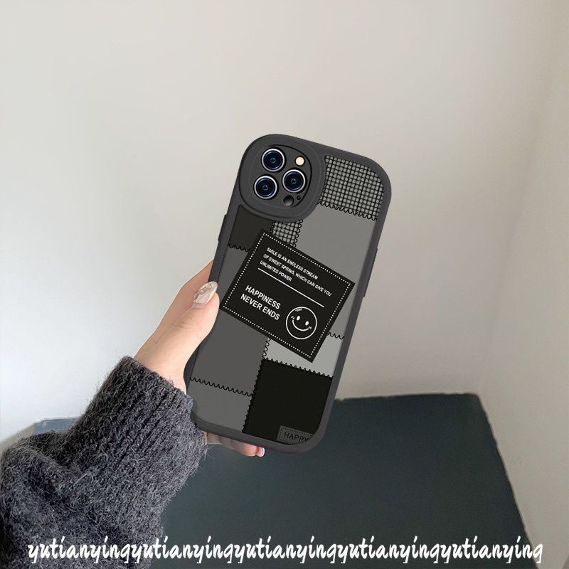 Untuk Realme C53 C55 10 Pro Plus C25s C31 C15 C3 C20 5 9i 8 5i 7i 5 6 C35 C2 C20A C11 C25Y C30 6i 6s 8i C21 C12 C21Y C17 GT C17 Jahitan Label Hitam Couple Smiley Lucu Sarung Soft