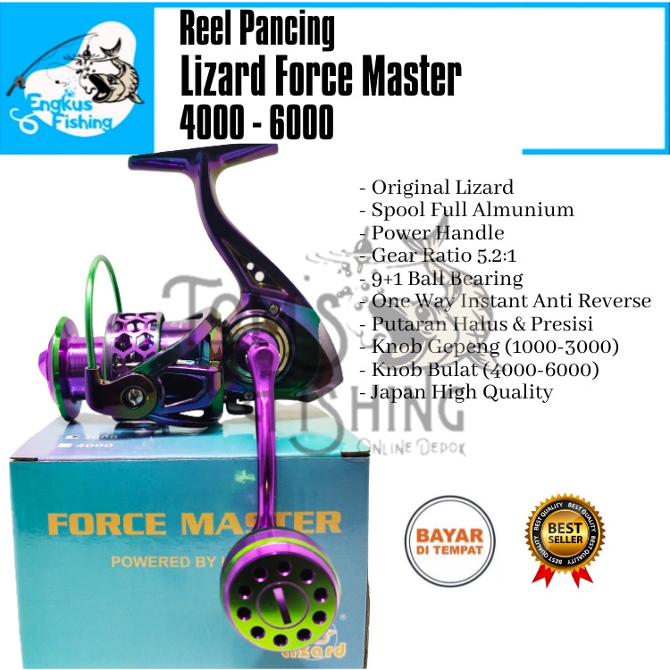 Reel Pancing Lizard Force Master 1000 - 6000 (9+1 Bearing) Power Handle Murah - Engkus Fishing