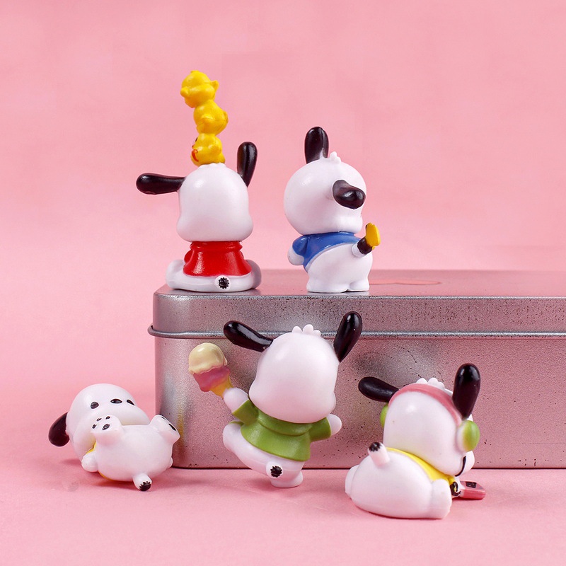 5pcs/set Kartun Anime Figure Pochacco Sanrio Kawaii Boneka Anak Ulang Tahun DIY Dekorasi Anak Perempuan Mainan Desktop Ornamen