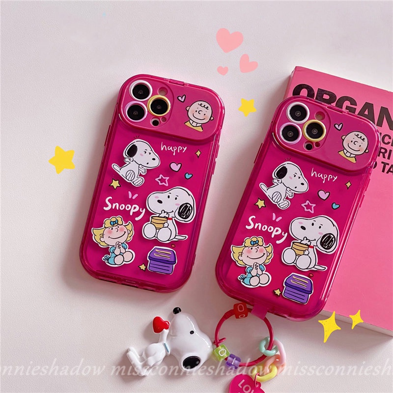 IPHONE Casing Cermin Make Up Flip Merah Mawar Kreatif Kompatibel Untuk Iphone11 14 13 12 11 Pro MAX 7 8 Plus XR X XS MAX SE 2020 Kartun Snoopy Charlie Brown Mirror Shockproof Soft Case