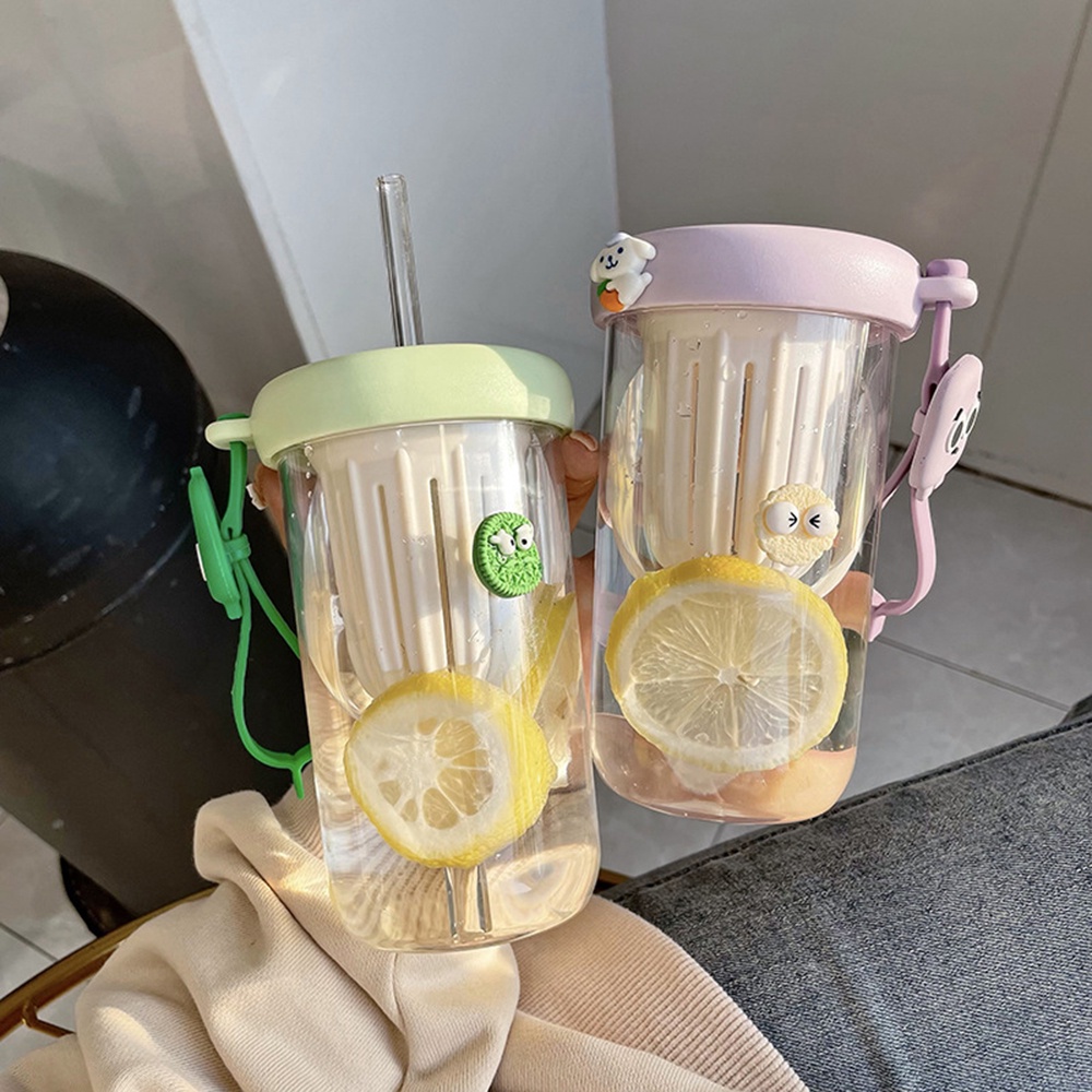 Gelas Sedotan Plastik 500ml Portable Lucu Suhu Tinggi Dengan Tutup Untuk Anak Perempuan Cocok Untuk Keperluan Kantor Dan Mudah Dibawa Lemon Cup
