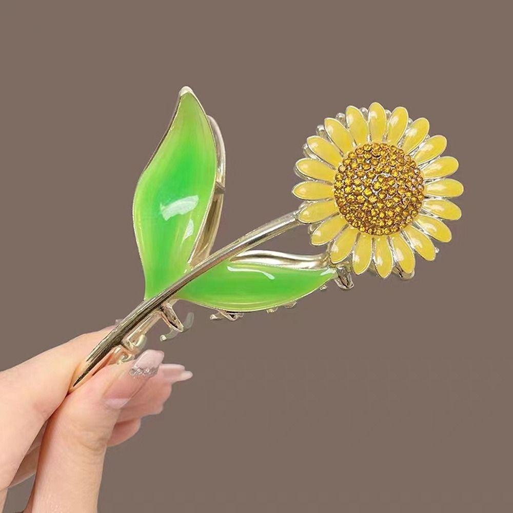 Needway Sunflower Hair Claw Hadiah Untuk Gadis Ins Gaya Hiasan Kepala Rambut Kepiting Klip Zirkon Jepit Rambut Ponytail Holder Besar Hairgrips Fashion Hiasan Kepala Korea Hair Clips