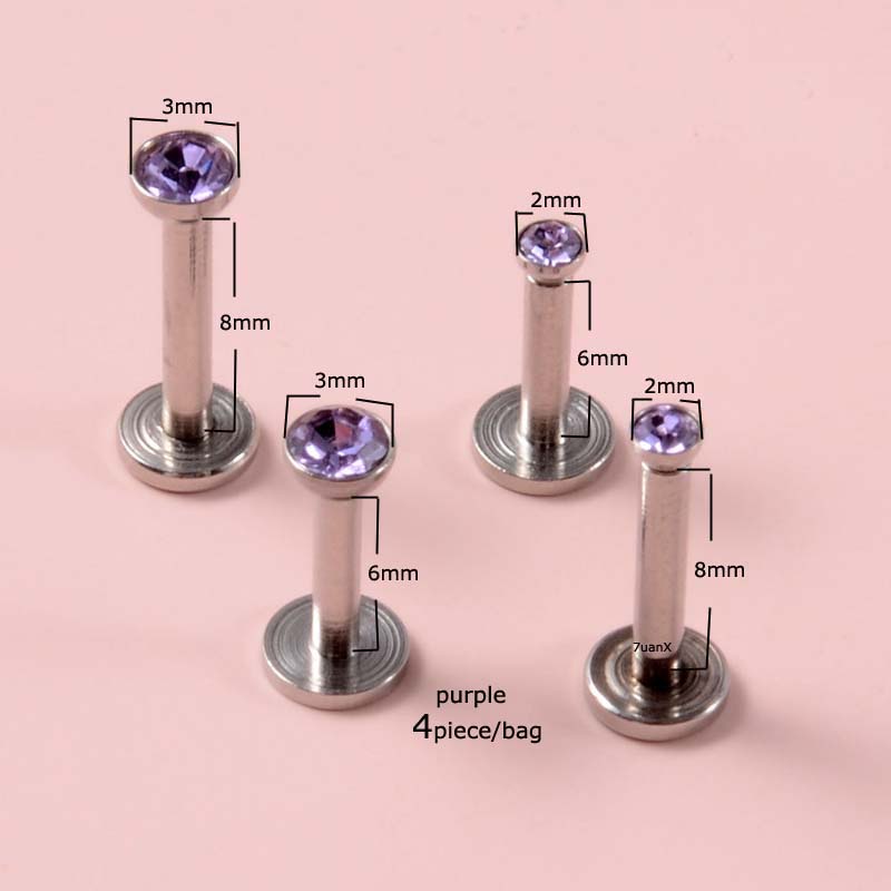 4biji/tas Kepala Datar Labret Bibir Stud Benang Internal 16Gauge Anting Helix Pinna Rook Piercing Perhiasan Tubuh Stainless Steel