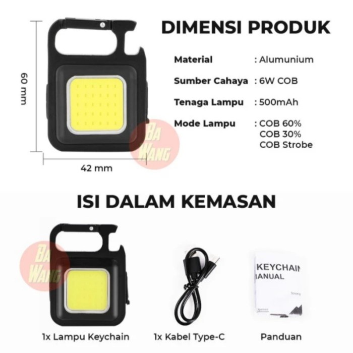 LAMPU MINI USB COB GANTUNGAN KUNCI CAMPING LED SENTER SUPER TERANG