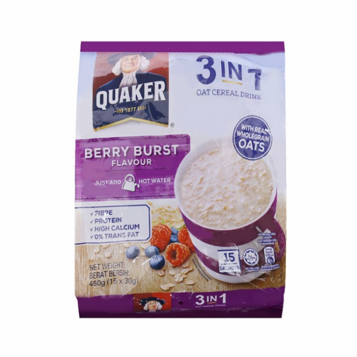 

[Ready Stock] 15pcs Berry Burst Quaker 3 in 1 oatmeal oat cereal drink Malaysia