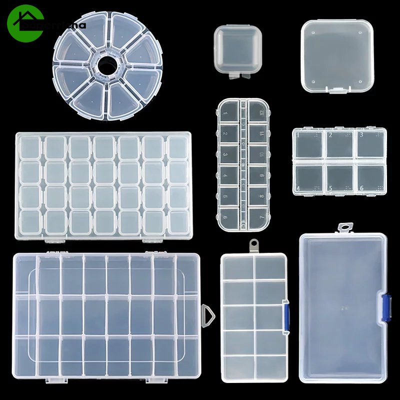 Hot Sale/9Ukuran Penyimpanan Plastik Kotak Perhiasan Kompartemen Wadah Yang Dapat Disesuaikan Untuk Manik-Manik Kotak Anting Untuk Perhiasan rectangle Box Case