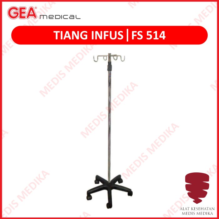 Tiang Infus Kursi Roda FS514 Gea Alat Gantungan Rawat Inap Pasien Peralatan Rumah Sakit Penunjang Gerak Emergency Stainless Steel FS 514