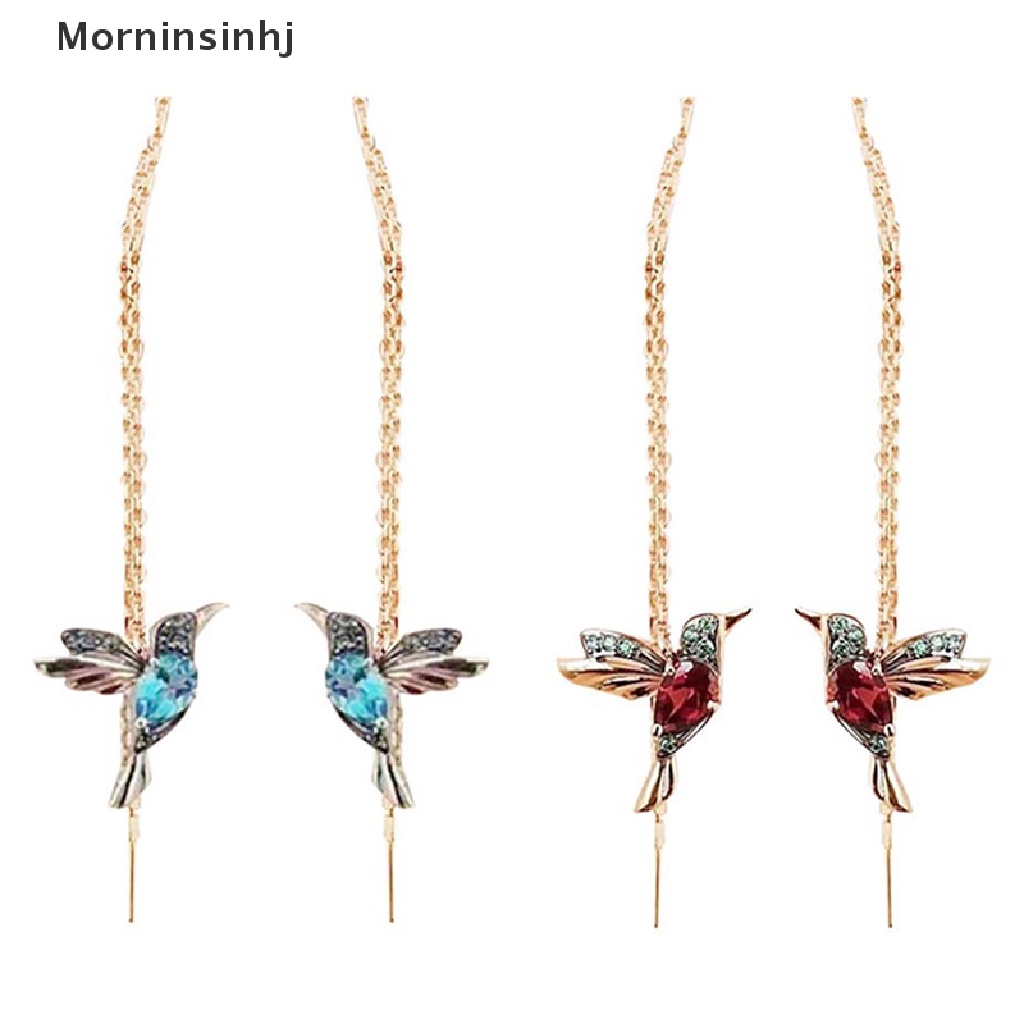 Mornin Hummingbird Anting Tetes Panjang Liontin Burung Rumbai Anting Liontin Kristal id