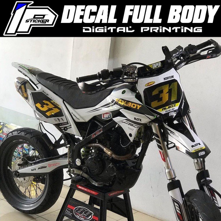 DECAL KLX DTRACKER PUTIH GOLD CUSTOM DESAIN