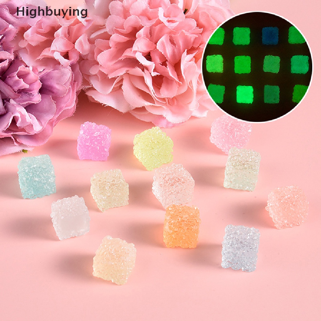 Hbid 10pcs Mini Bercahaya Warna-Warni Persegi Gula Makanan Permainan Flatback Resin Cabochons DIY Scrapbook Hiasan Telepon Craft Dekorasi Glory