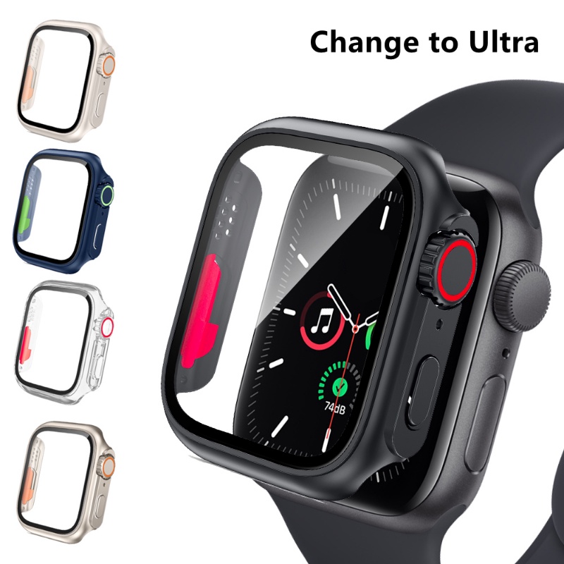 Ringan Anti-Tabrakan Tempered Glass Watch Case Tahan Air All-inclusive Change To Ultra PC Screen Protector Cover Kompatibel Untuk Apple Watch 7per8 Generation 45mm