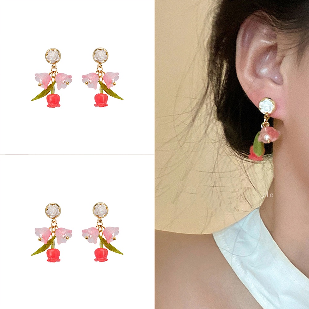 Temperate Pink Rose Earring Ins Earrings Stud Light Luxury Zircon Party Wedding Earing Women Jewelry Accessories