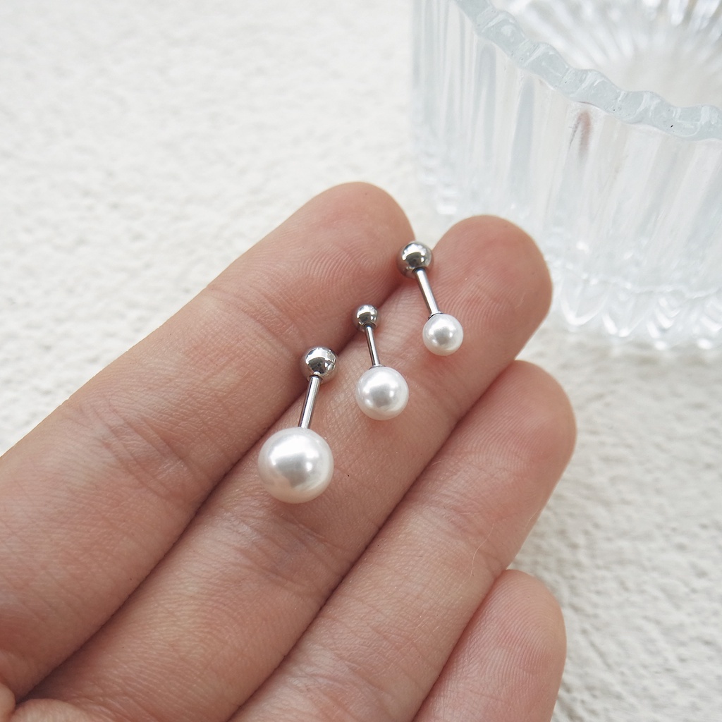 (2423) (HARGA 1 BIJI) ANTING PIERCING PEARL TINDIKAN HELIX CARTILAGE TRAGUS - STAINLESS STEEL