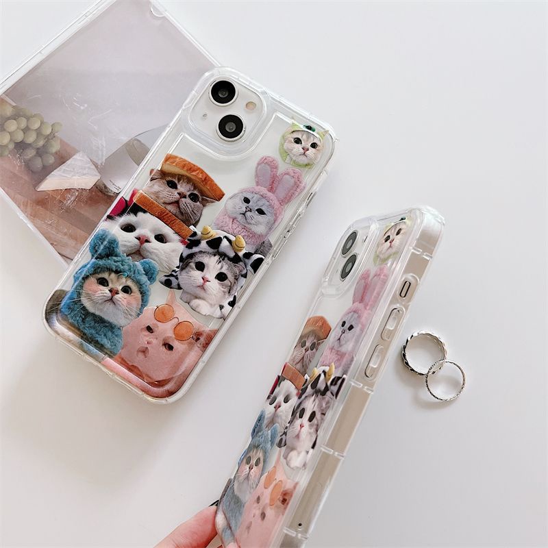 IPHONE Soft Phone Case Kompatibel Untuk Iphone14 13 11 12 Pro XS Max X Xr7 +8 Plus Casing Kucing Lucu Transparan TPU Silikon Shockproof Cover
