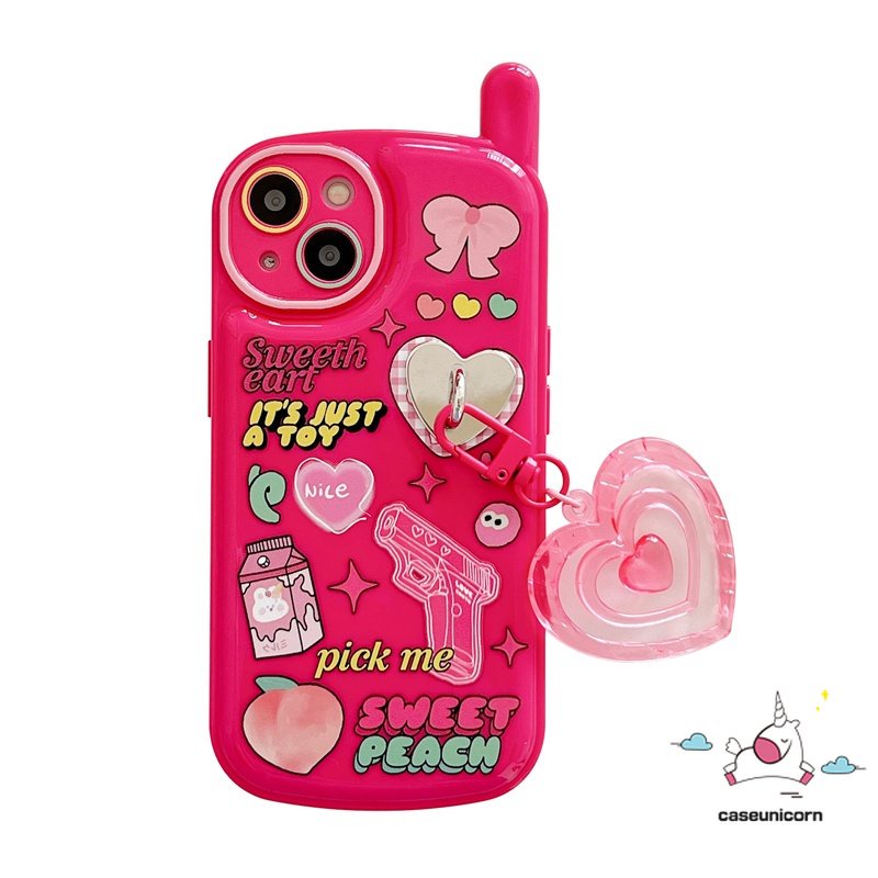 IPHONE Casing Bentuk Ponsel Ponsel Retro Personal Kompatibel Untuk Iphone11 14 13 12 Pro Max7 8 Plus XR X XS MAX SE Kartun Graffiti Stiker Soft Cover Dengan Hiasan Liontin Cinta Hati