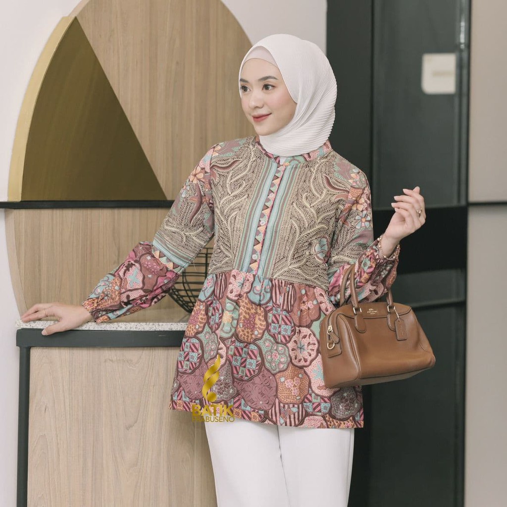 BLOUSE NINDIA Atasan Prabuseno Baju Batik Wanita Lengan Panjang Original Modern Premium Jumbo Big Si