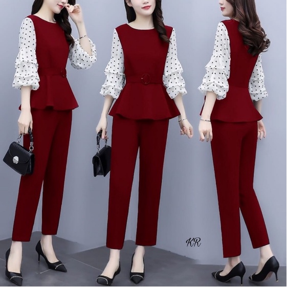 Baju Setelan Wanita Kekinian Terbaru 2021 Stelan One Set Polka Setcel Fashion Remaja Korea murah