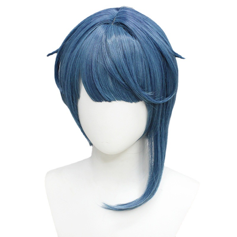 Genshin Impact cos Wig Issue Musim Gugur Silikon Kulit Kepala Kepala Atas Abu-Abu Biru Halus Modeling Game cosplay Tutup Kepala