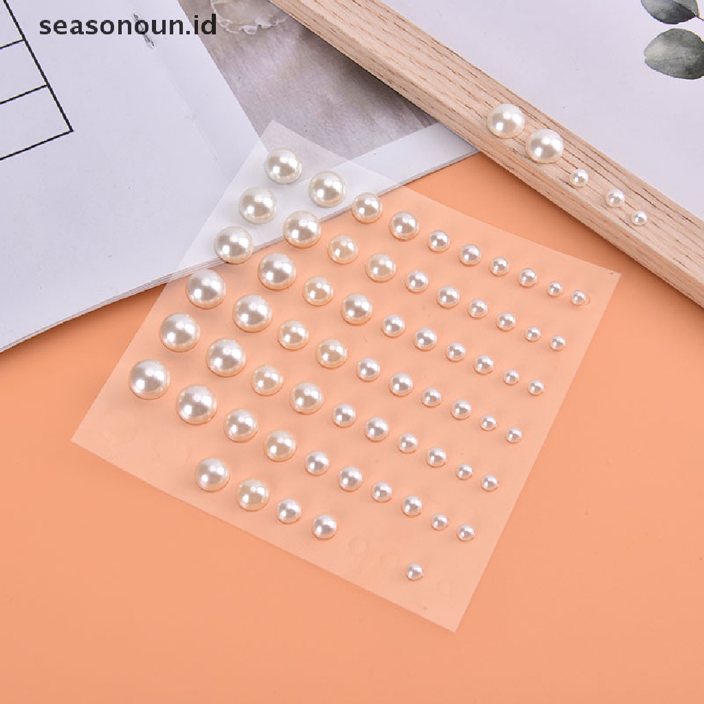 Seasonoun 1lembar Stiker Dekorasi Mutiara Setengah Lingkaran Bahan Plastik Untuk Kerajinan DIY Nail Art.