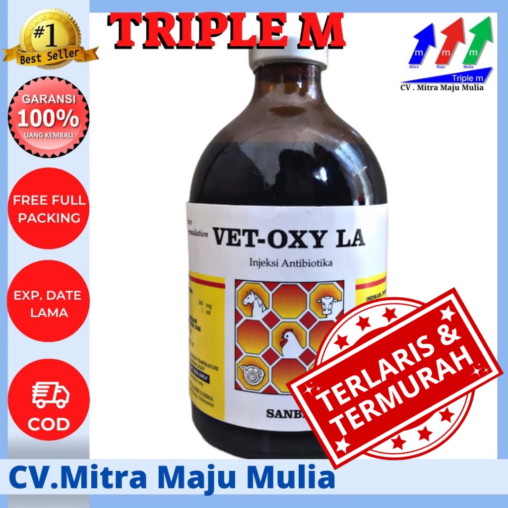 VET OXY LA 100 ml TRIPLE M - Obat Antibiotik Hewan Long Acting Sanbe