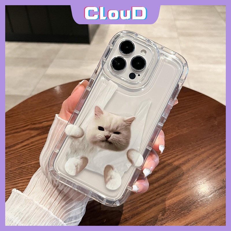 IPHONE Case Kartun Kucing Anjing Lucu Imut Kompatibel Untuk Iphone11 14 13 12 Pro Max XR 7 8 6s 6 Plus X XS Max SE 2020 Shockproof Airbag Lembut Tpu Transparan Pasangan Cover