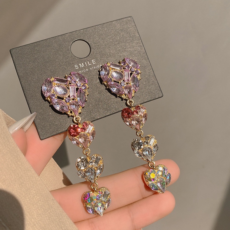 Korea Light Luxury Love Tassel Senior Long Color Diamond Earrings Female