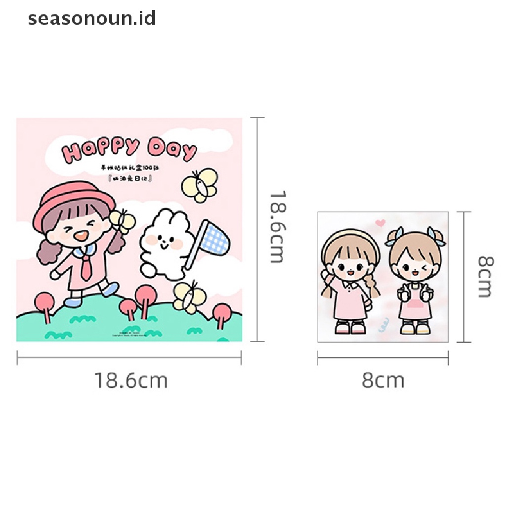 Seasonoun 20lembar Girl Journal Sticker Gift Box PET Kawaii Alat Tulis Scrapbooking.