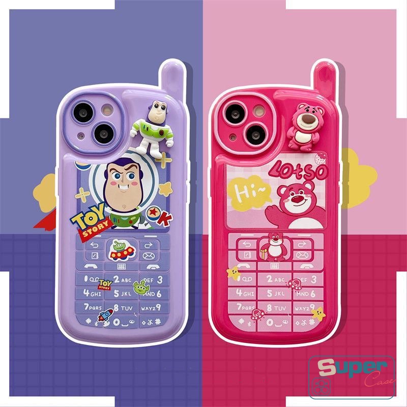 IPHONE 3d Kartun Boneka Kepribadian Retro Ponsel Bentuk Case Kompatibel Untuk Iphone13 11 14 12 Pro MAX XR X7 8 Plus SE XS MAX 2020lucu Strawberry Bear Manyo Toy Story Glossy Lembut Tpu Cover