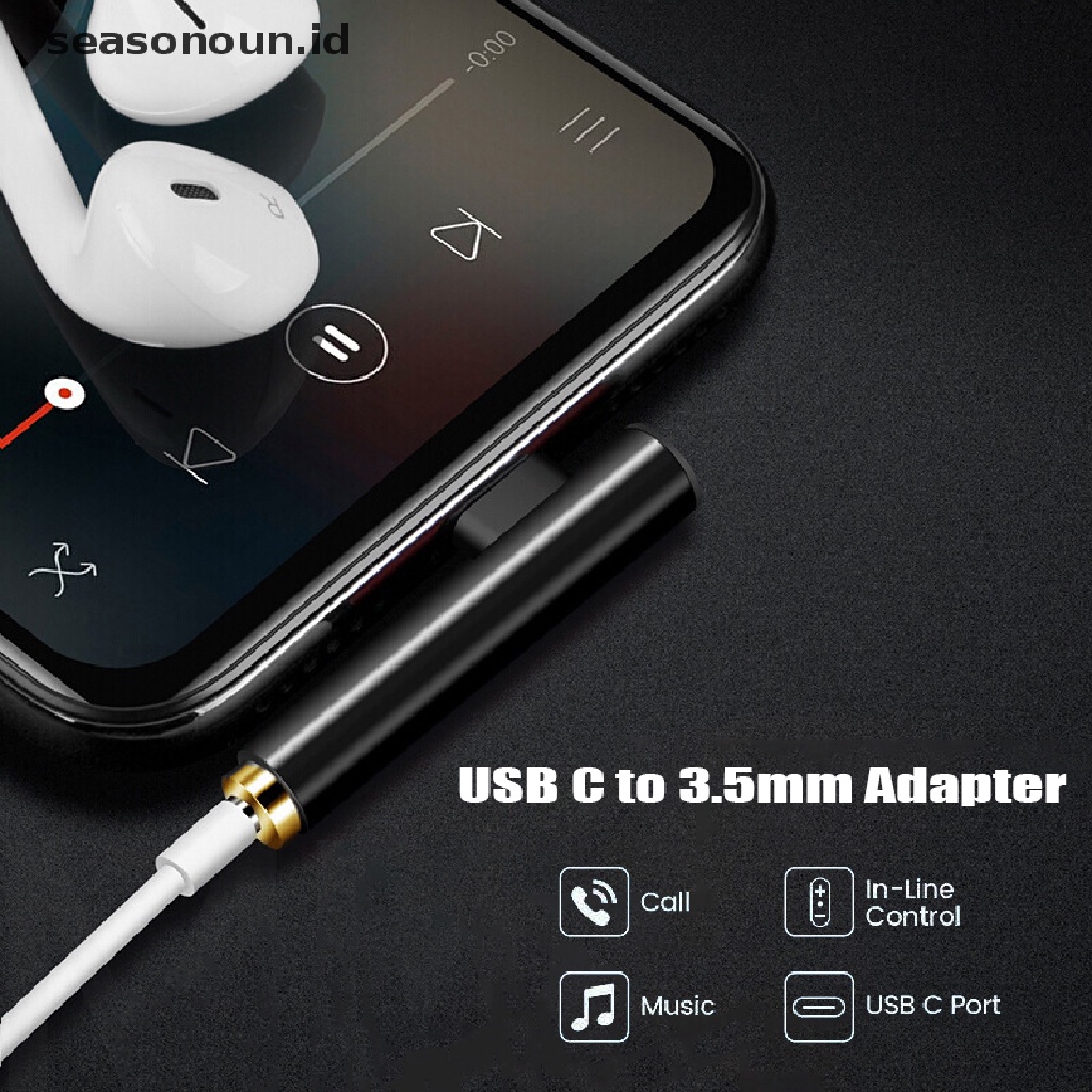 Seasonoun Sudut Kanan Tipe C Ke 3.5mm Aux Audio USB Ke 3.5mm Headphone Jack Adapter Audio Converter Earphone.