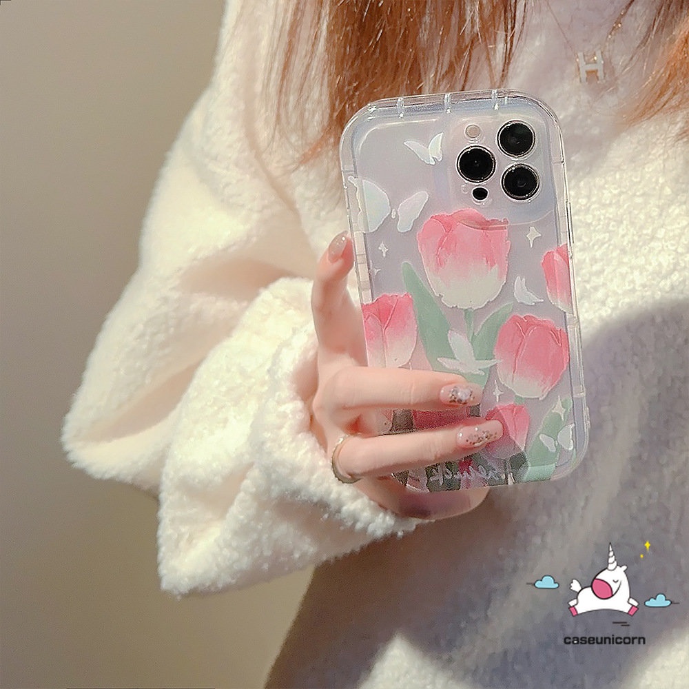 Casing Case Bunga Untuk Redmi 12C 9 10 A1 9T 10C 9C NFC 10A 9A POCO F4 Redmi Note 10 11 10s 11s 9 8 Note10 Fresh Spring Flower Tulips Butterfly Airbag Shockproof Soft TPU Cover