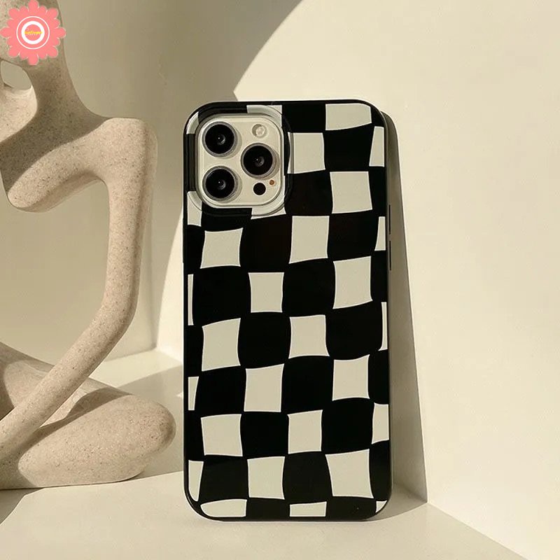 Case Keren Papan Catur Kompatibel Untuk IPhone 7plus XR 11 14 13 12 Pro Max7 8 Plus X XS Max SE 2020 Kreatif Lucu Cyberpunk Hitam Glossy Shockproof Halus Soft Cover