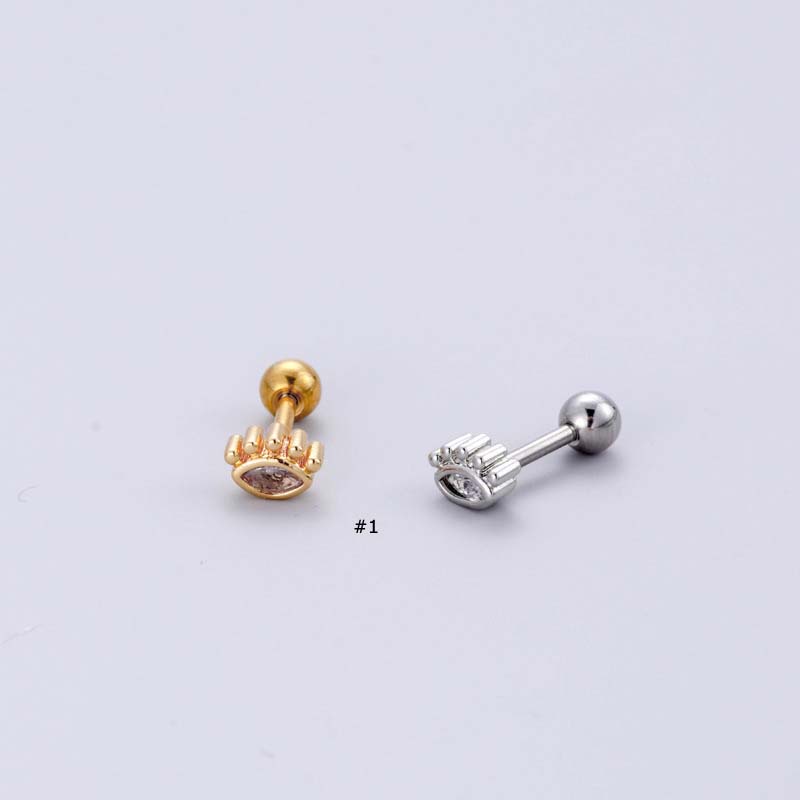 1biji2023new Mahkota Ular Bentuk Mata Rantai Menjuntai Helix Pinna Lobe Piercing 16Gauge Earring Stud Stainless Steel Dengan Zircon