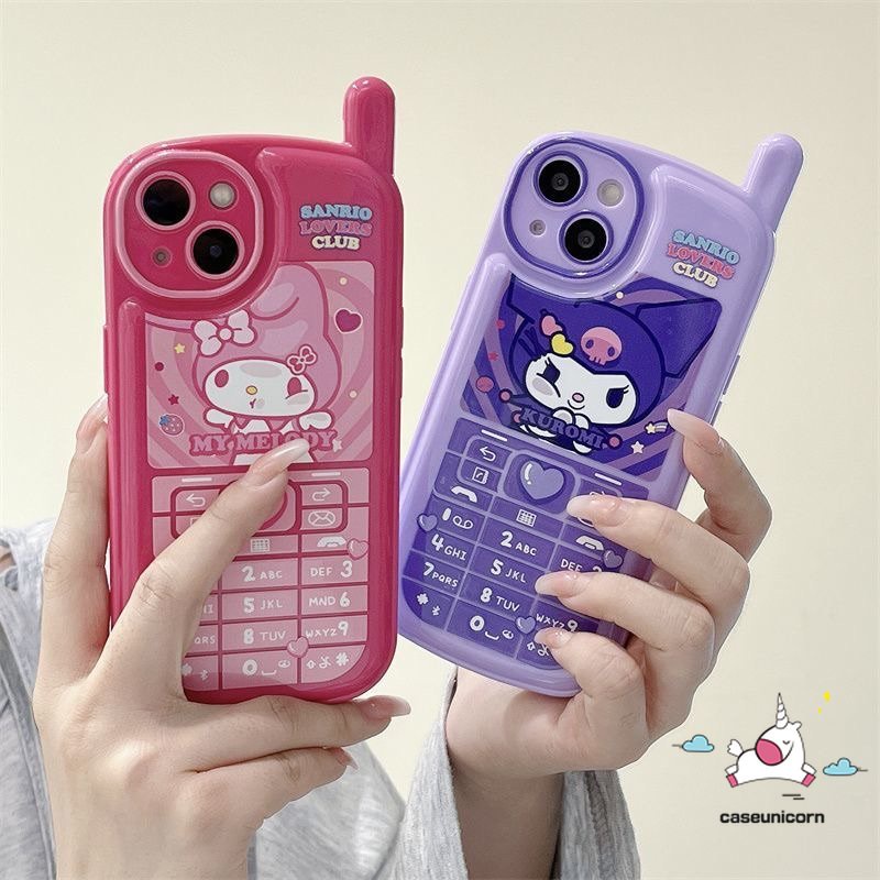 IPHONE Casing Bentuk Ponsel Kepribadian Retro Kompatibel Untuk Iphone11 13 14 12 Pro MAX XR 7 8 Plus X XS MAX SE 2020 Lucu Kreatif Kartun Kuromi Melody Glossy Ungu Roes Merah Soft Case