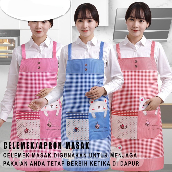 Apron Celemek Masak Barista Dapur MOTIF BERUANG ANTI AIR &amp; MINYAK Lucu