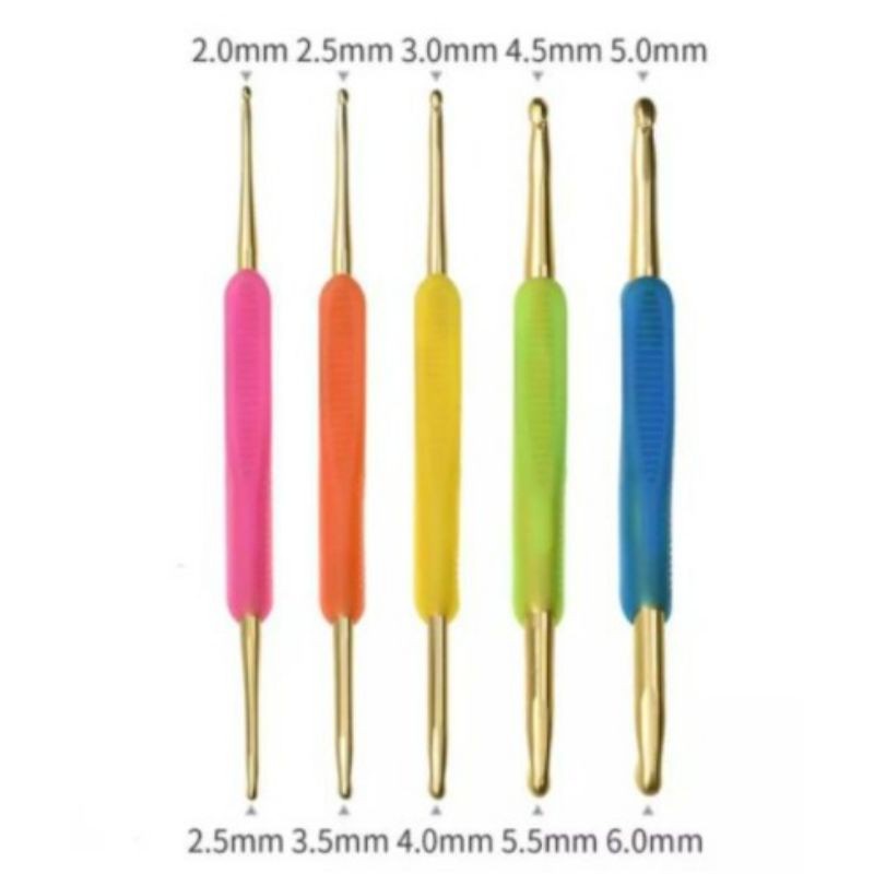 Hakpen Jarum Rajut Crochet Hook Double Head TPR Gold With Handle - PCS