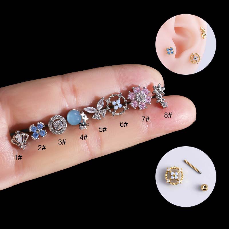 1biji2023baru Anting Tulang Rawan Stainless Steel Barbel Sekrup 20Gauge Helix Lobe Piercing Stud