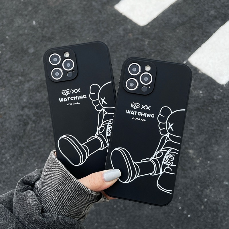 【XX KAWS】Soft Case IP IPhone 7 8 Plus 7+ 8+ X XR XS Max 11 12 13 14 Pro Max SE 2020 Black Case for Men Man missconnie