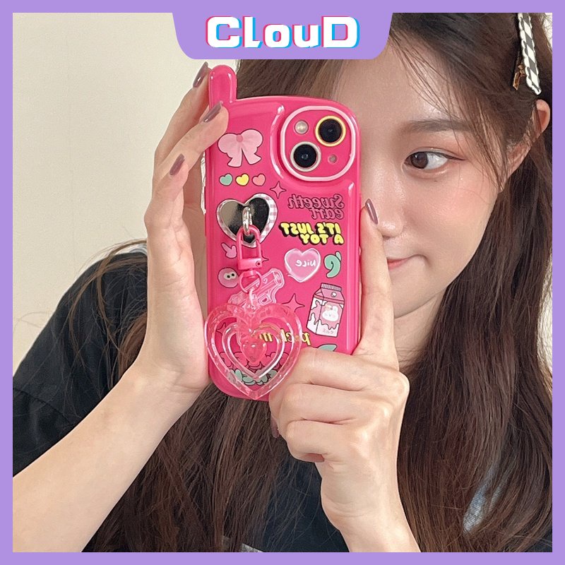 IPHONE Retro Personal Bentuk Ponsel Soft Tpu Case Kompatibel Untuk Iphone11 13 14 12 Pro MAX XR X XS Max7 8 Plus SE 2020 Graffiti Cute Rabbit Ikatan Simpul Cover Dengan Liontin Cinta Hati