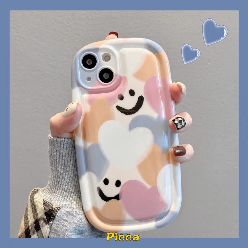 Oppo A57 A15 A76 A96 A54S A12 A17 A54 A3s A74 A16K A16 A16s A55 A1K A7 A77s A17K A5s A5 A9 A95 A52 A12E A31 A72 A77 A16E A53 Reno 4F 5senyum Lucu Colorful Love Heart Airbag Case