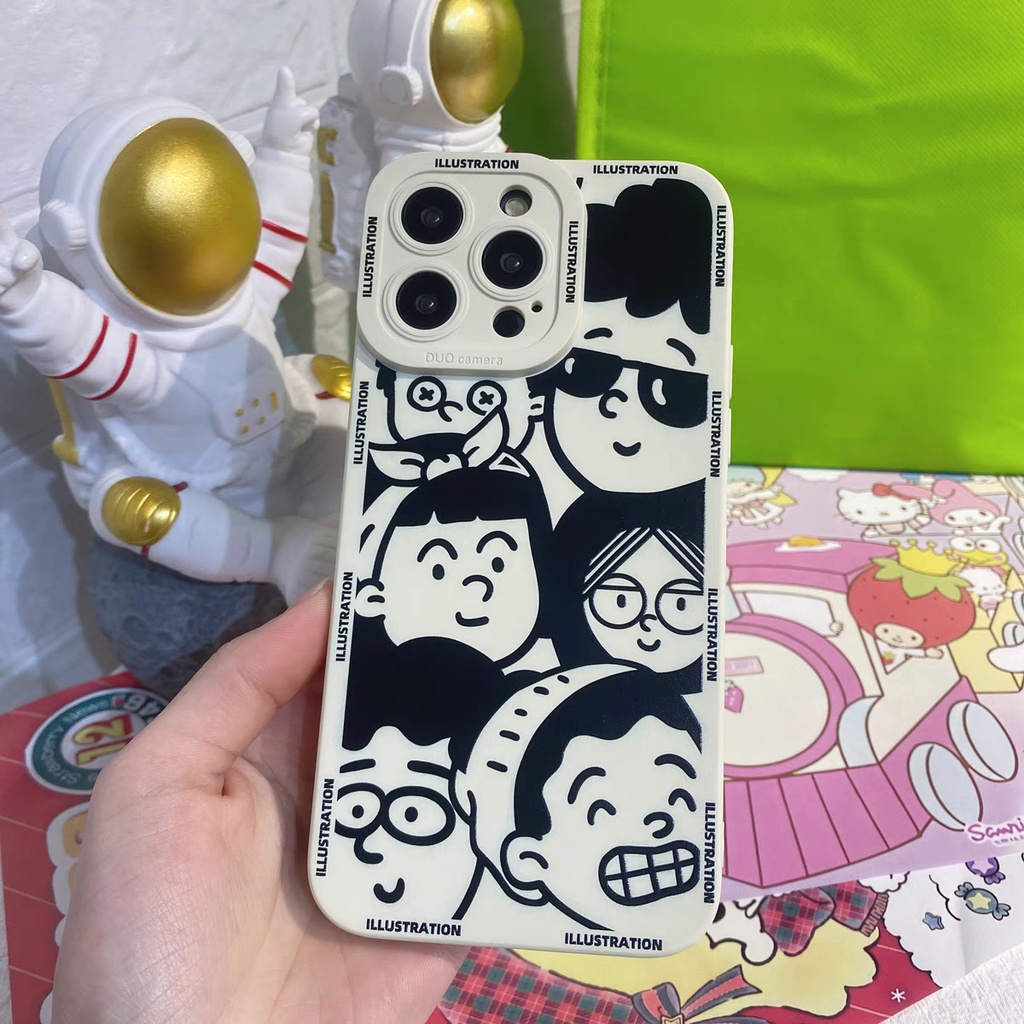 IPHONE Ins Motif Komik Cocok Untuk Iphone14 14pro 14plus 13 13pro 13prm iPhone12 7Plus 8Plus Xr XS 13 Pro Max Empat Sudut Casing Ponsel Tahan Guncangan